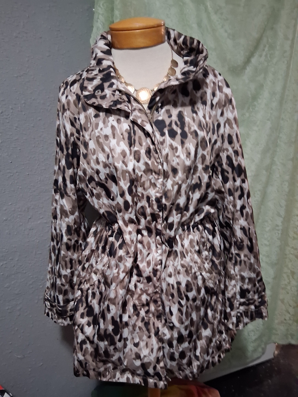 Alfani Leopard-Print Rain Coat - Neutral Brown & Black